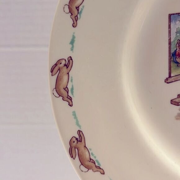 Vintage 1936 Royal Doulton Bunnykins Plate Picnic By Lake Fine Bone China - Picture 3 of 4